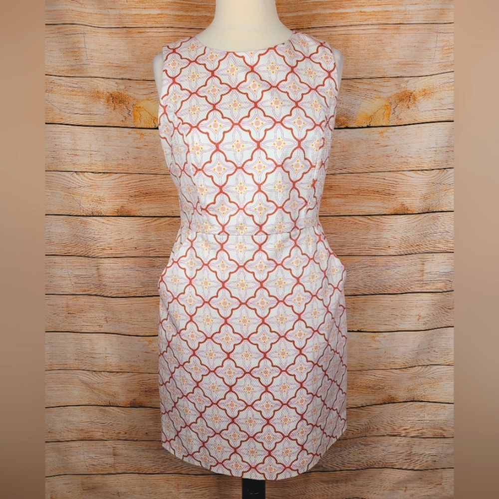 Sleeveless White Dress with Terracotta Tile Print